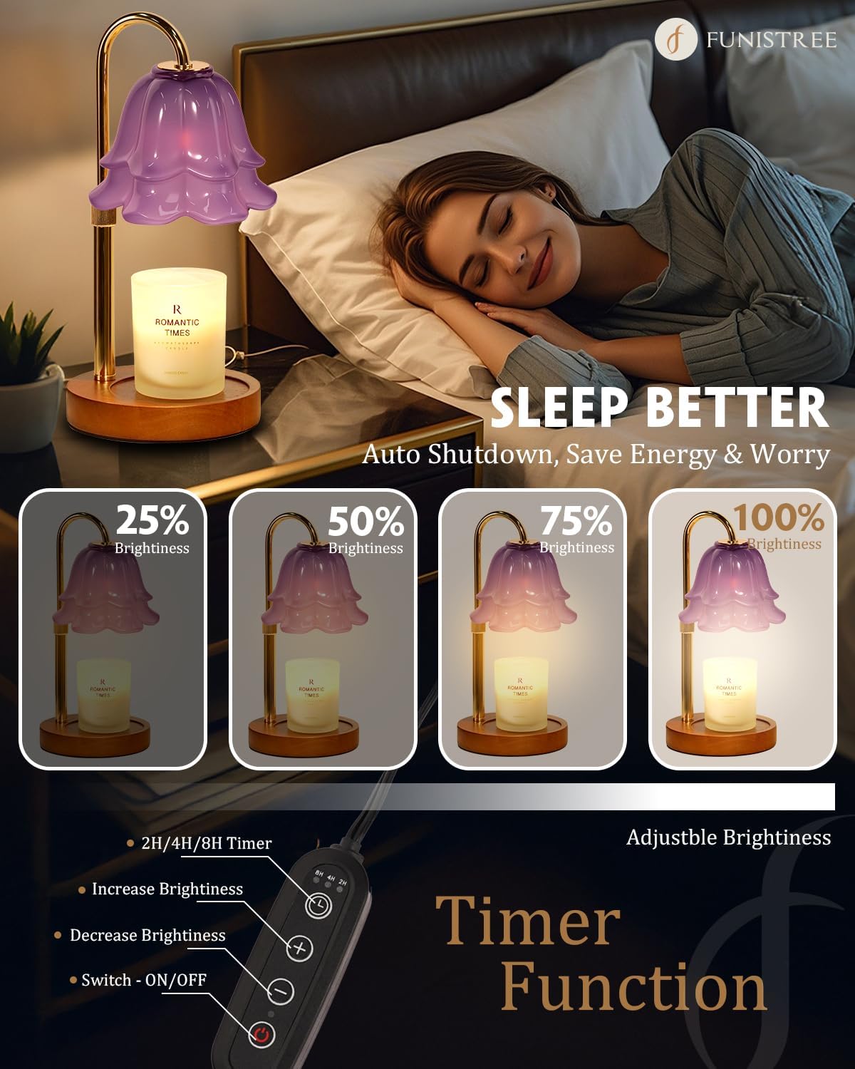 Flower Candle Warmer Lamp with Timer & Dimmer, Adjustable Height Candle Warmer, Gifts for Women Mom Birthday Christmas, House Warming New Home Bedroom Decor, Wax Warmer with 2 Bulbs for Jar Candles