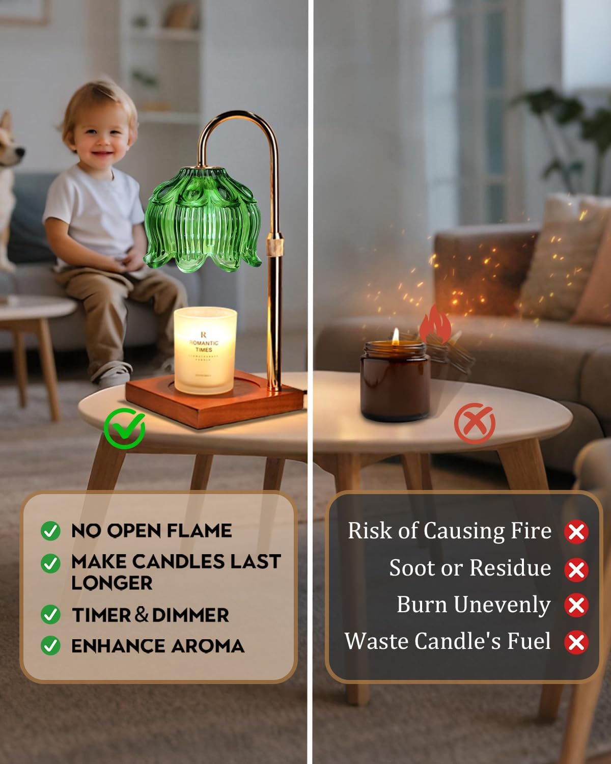Flower Candle Warmer Lamp with Timer & Dimmer, Adjustable Height Candle Warmer, Gifts for Women Mom Birthday Christmas, House Warming New Home Bedroom Decor, Wax Warmer with 2 Bulbs for Jar Candles