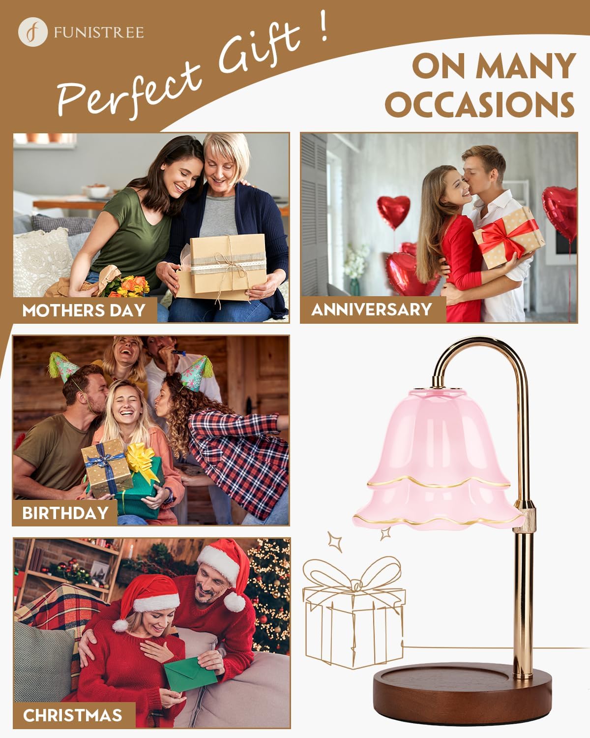 Flower Candle Warmer Lamp with Timer & Dimmer, Adjustable Height Candle Warmer, Gifts for Women Mom Birthday Christmas, House Warming New Home Bedroom Decor, Wax Warmer with 2 Bulbs for Jar Candles