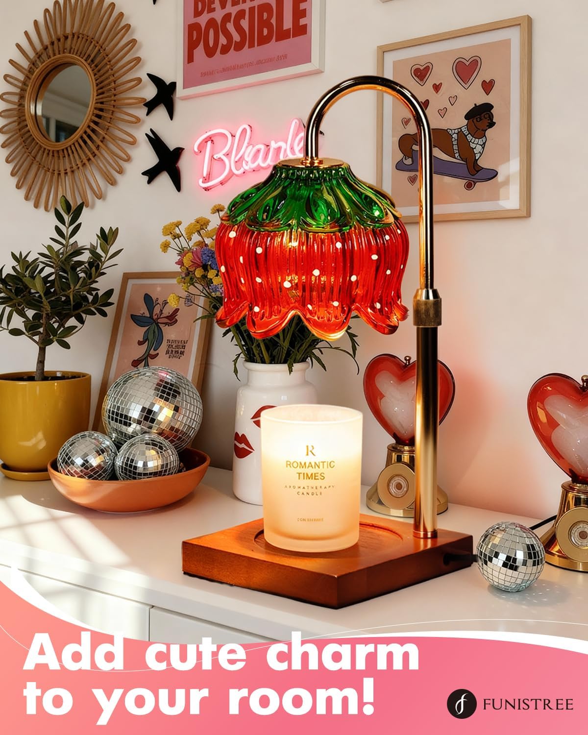 Flower Candle Warmer Lamp with Timer & Dimmer, Adjustable Height Candle Warmer, Gifts for Women Mom Birthday Christmas, House Warming New Home Bedroom Decor, Wax Warmer with 2 Bulbs for Jar Candles
