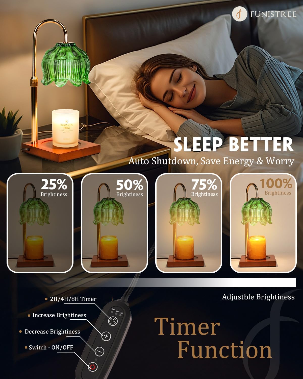 Flower Candle Warmer Lamp with Timer & Dimmer, Adjustable Height Candle Warmer, Gifts for Women Mom Birthday Christmas, House Warming New Home Bedroom Decor, Wax Warmer with 2 Bulbs for Jar Candles