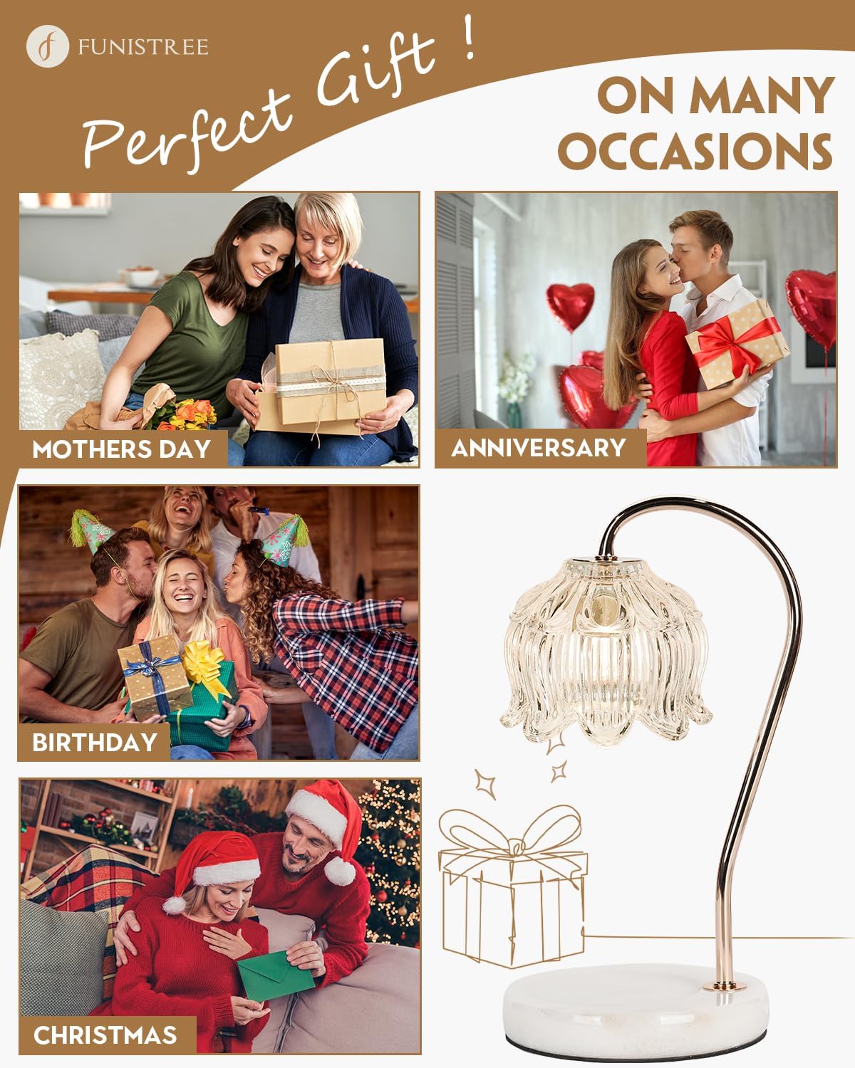 Flower Candle Warmer Lamp with Timer & Dimmer, Adjustable Height Candle Warmer, Gifts for Women Mom Birthday Christmas, House Warming New Home Bedroom Decor, Wax Warmer with 2 Bulbs for Jar Candles