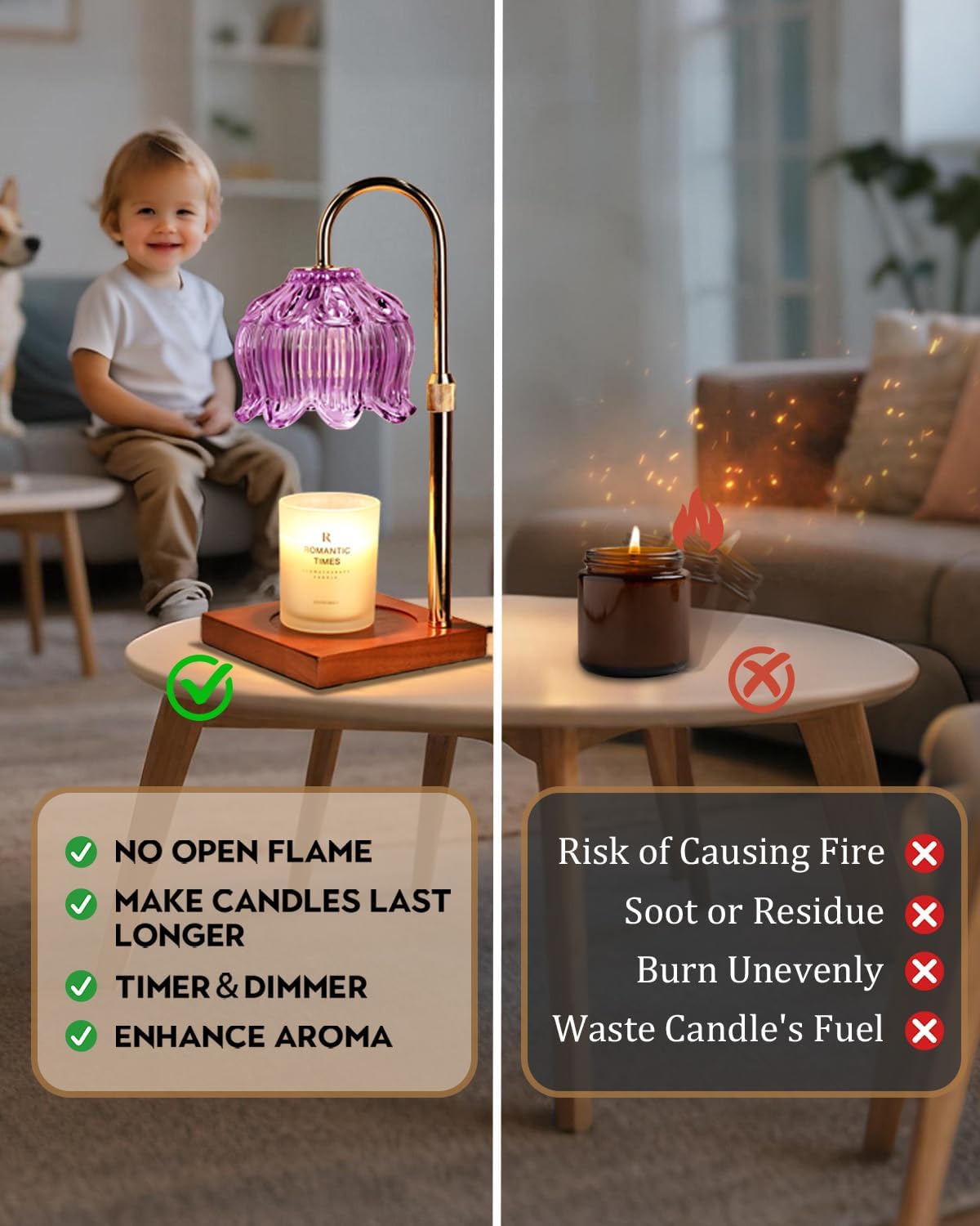 Flower Candle Warmer Lamp with Timer & Dimmer, Adjustable Height Candle Warmer, Gifts for Women Mom Birthday Christmas, House Warming New Home Bedroom Decor, Wax Warmer with 2 Bulbs for Jar Candles