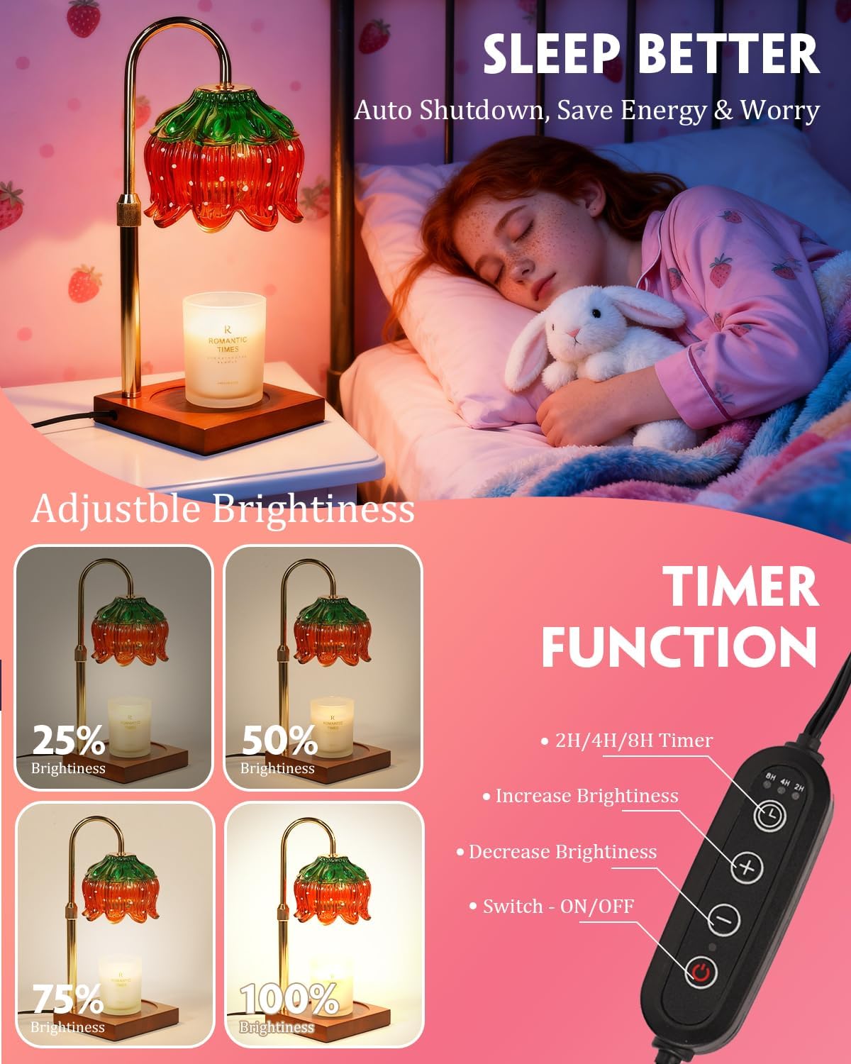 Flower Candle Warmer Lamp with Timer & Dimmer, Adjustable Height Candle Warmer, Gifts for Women Mom Birthday Christmas, House Warming New Home Bedroom Decor, Wax Warmer with 2 Bulbs for Jar Candles