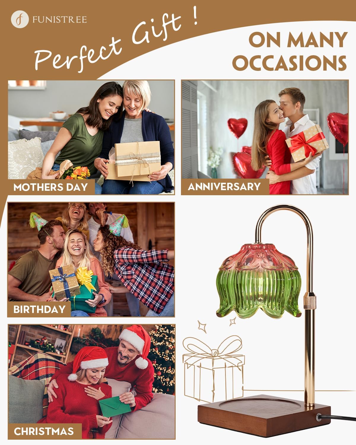 Flower Candle Warmer Lamp with Timer & Dimmer, Adjustable Height Candle Warmer, Gifts for Women Mom Birthday Christmas, House Warming New Home Bedroom Decor, Wax Warmer with 2 Bulbs for Jar Candles