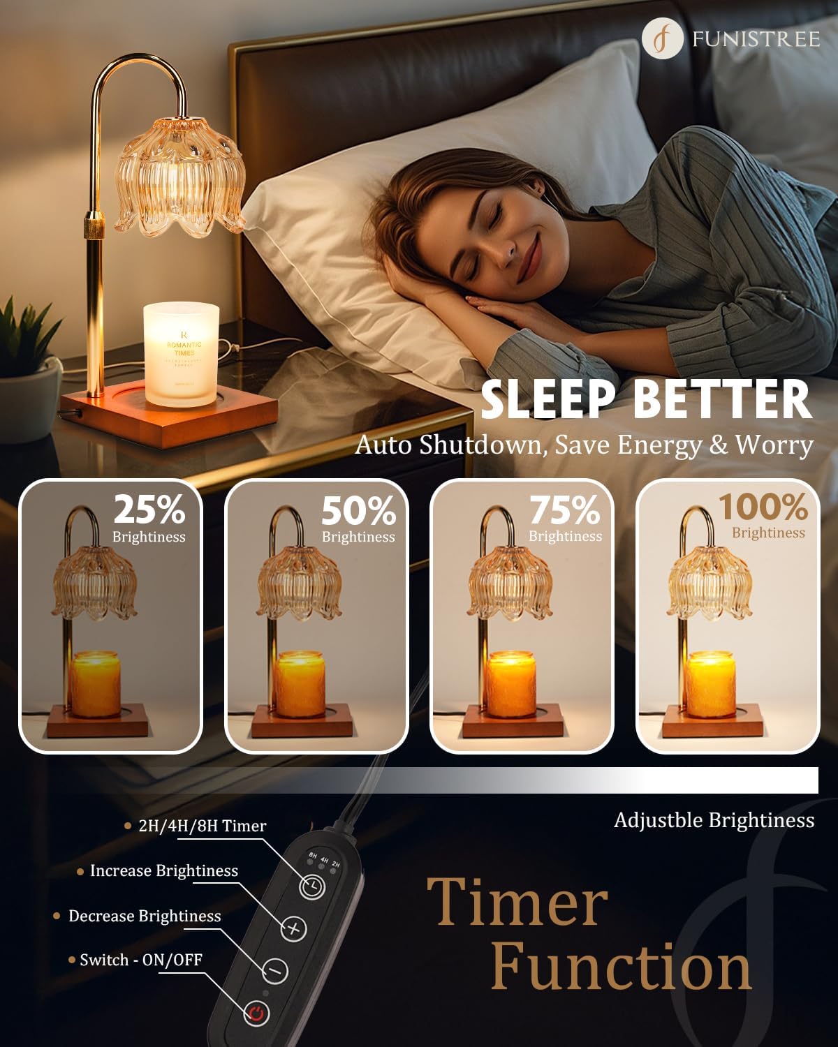 Flower Candle Warmer Lamp with Timer & Dimmer, Adjustable Height Candle Warmer, Gifts for Women Mom Birthday Christmas, House Warming New Home Bedroom Decor, Wax Warmer with 2 Bulbs for Jar Candles