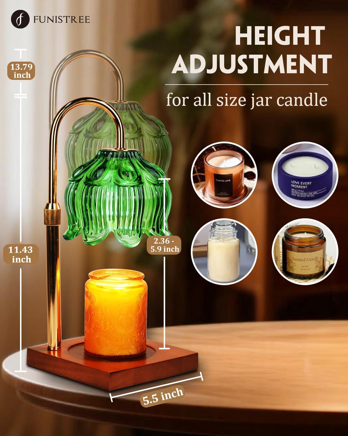 Flower Candle Warmer Lamp with Timer & Dimmer, Adjustable Height Candle Warmer, Gifts for Women Mom Birthday Christmas, House Warming New Home Bedroom Decor, Wax Warmer with 2 Bulbs for Jar Candles