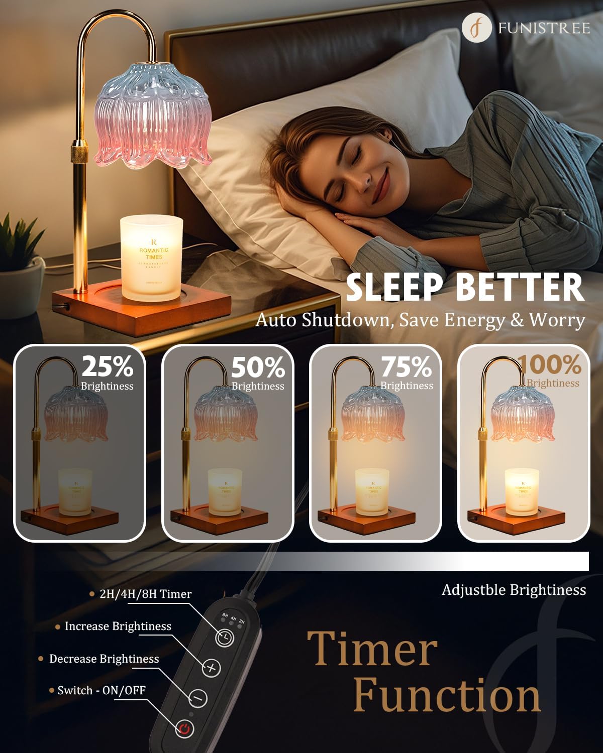 Flower Candle Warmer Lamp with Timer & Dimmer, Adjustable Height Candle Warmer, Gifts for Women Mom Birthday Christmas, House Warming New Home Bedroom Decor, Wax Warmer with 2 Bulbs for Jar Candles