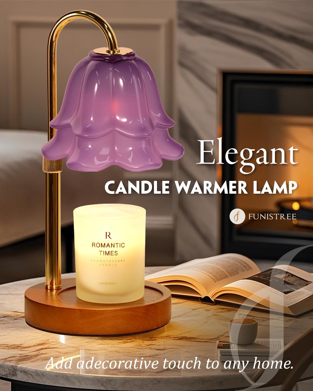 Flower Candle Warmer Lamp with Timer & Dimmer, Adjustable Height Candle Warmer, Gifts for Women Mom Birthday Christmas, House Warming New Home Bedroom Decor, Wax Warmer with 2 Bulbs for Jar Candles