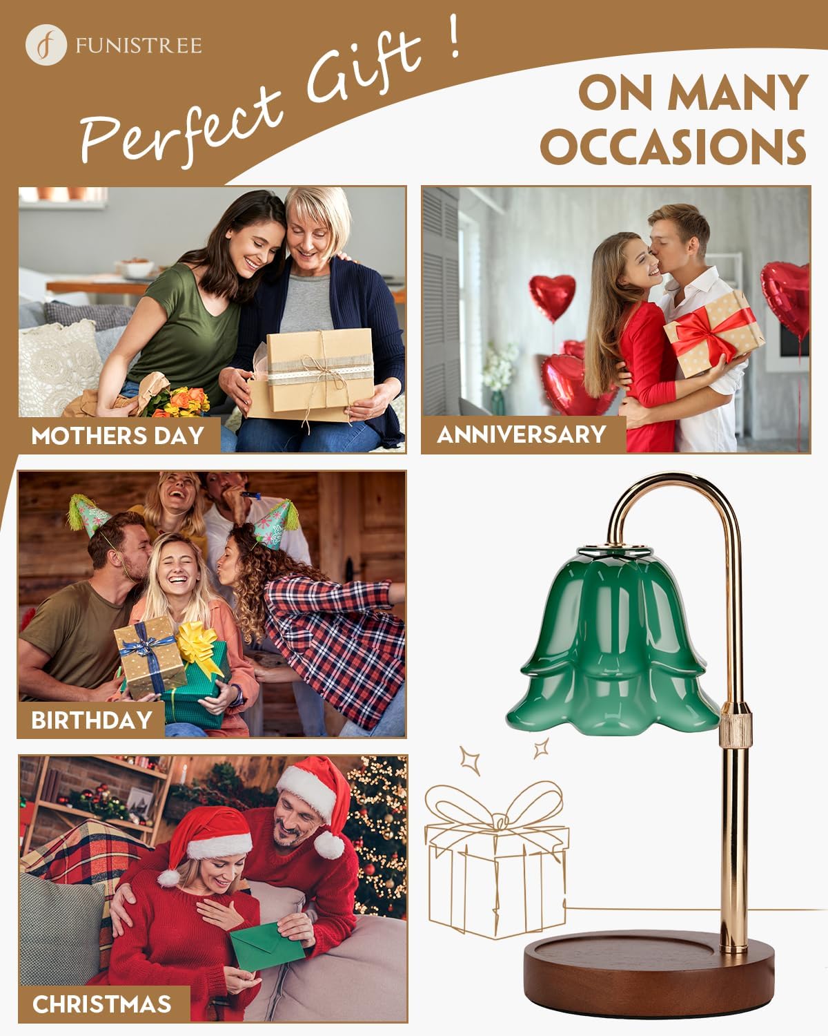 Flower Candle Warmer Lamp with Timer & Dimmer, Adjustable Height Candle Warmer, Gifts for Women Mom Birthday Christmas, House Warming New Home Bedroom Decor, Wax Warmer with 2 Bulbs for Jar Candles