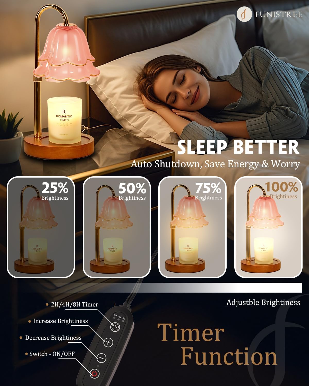 Flower Candle Warmer Lamp with Timer & Dimmer, Adjustable Height Candle Warmer, Gifts for Women Mom Birthday Christmas, House Warming New Home Bedroom Decor, Wax Warmer with 2 Bulbs for Jar Candles