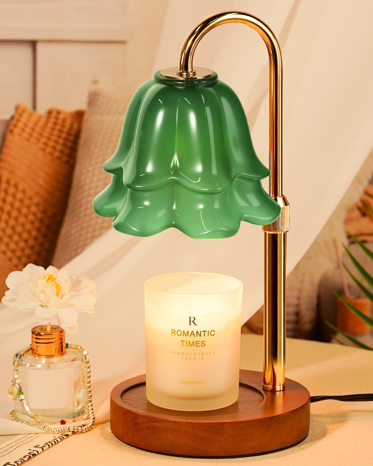 Flower Candle Warmer Lamp with Timer & Dimmer, Adjustable Height Candle Warmer, Gifts for Women Mom Birthday Christmas, House Warming New Home Bedroom Decor, Wax Warmer with 2 Bulbs for Jar Candles