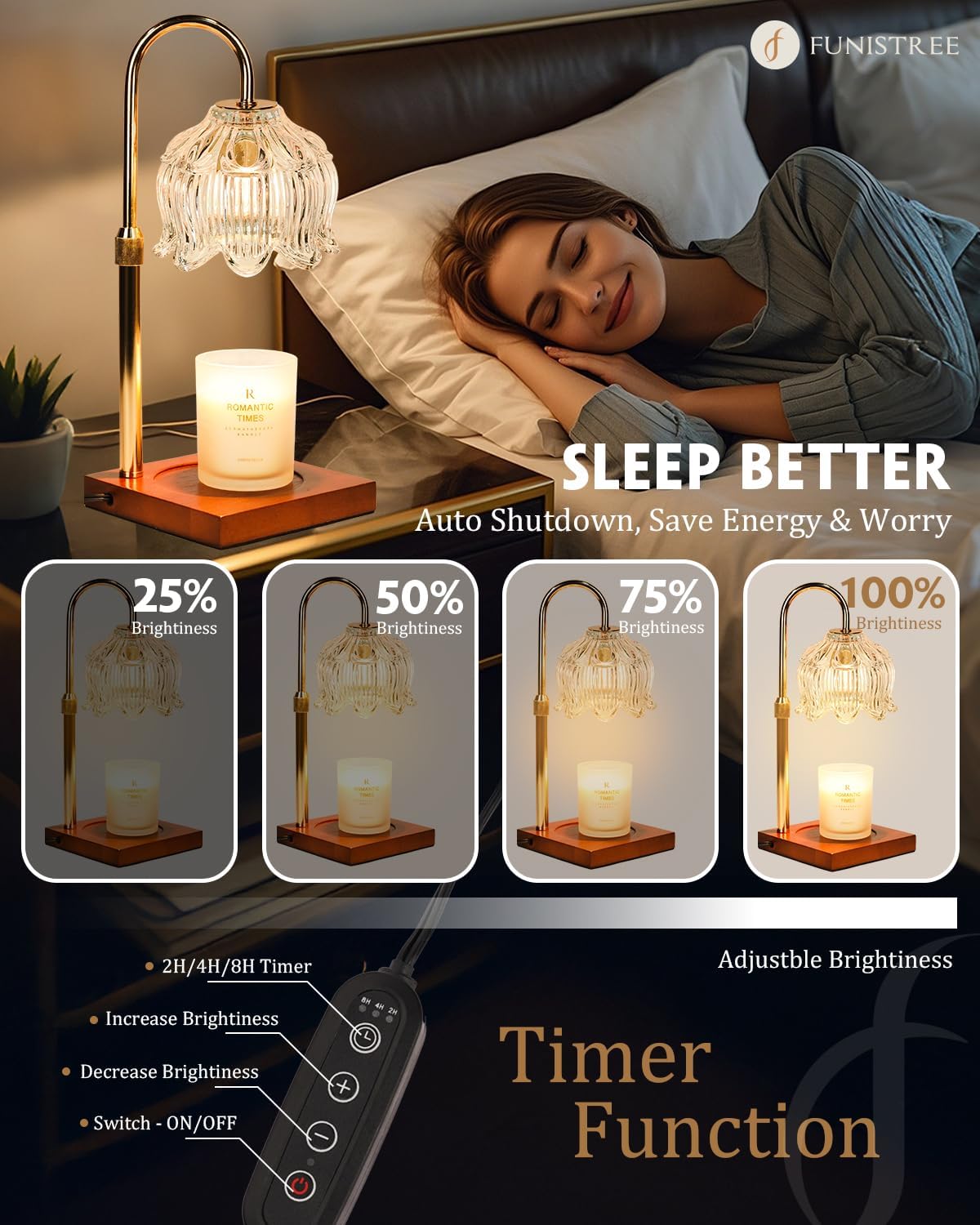 Flower Candle Warmer Lamp with Timer & Dimmer, Adjustable Height Candle Warmer, Gifts for Women Mom Birthday Christmas, House Warming New Home Bedroom Decor, Wax Warmer with 2 Bulbs for Jar Candles