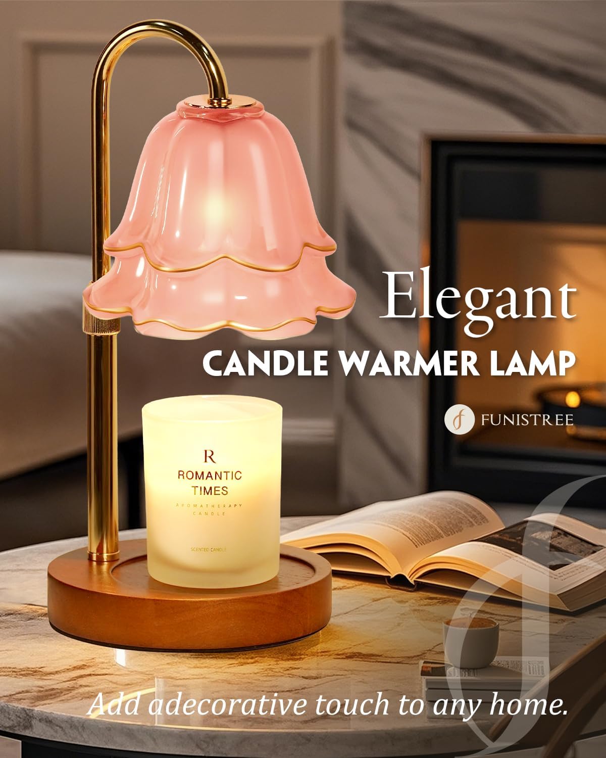 Flower Candle Warmer Lamp with Timer & Dimmer, Adjustable Height Candle Warmer, Gifts for Women Mom Birthday Christmas, House Warming New Home Bedroom Decor, Wax Warmer with 2 Bulbs for Jar Candles