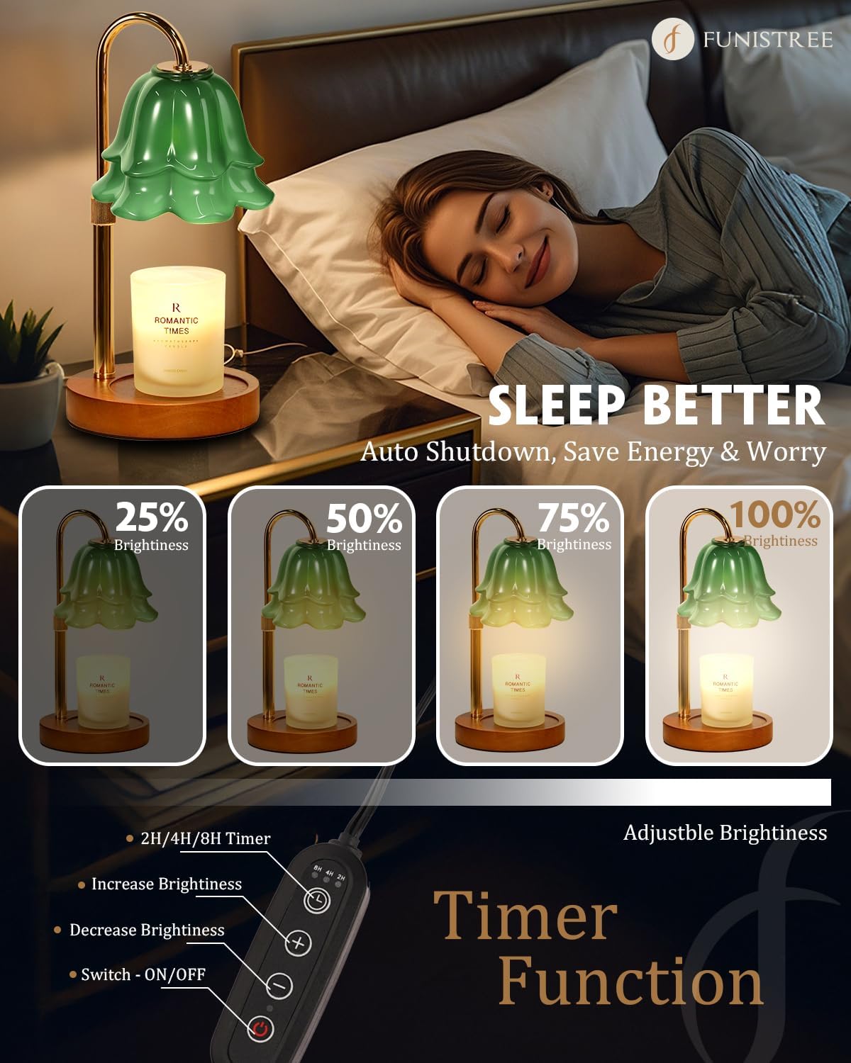 Flower Candle Warmer Lamp with Timer & Dimmer, Adjustable Height Candle Warmer, Gifts for Women Mom Birthday Christmas, House Warming New Home Bedroom Decor, Wax Warmer with 2 Bulbs for Jar Candles