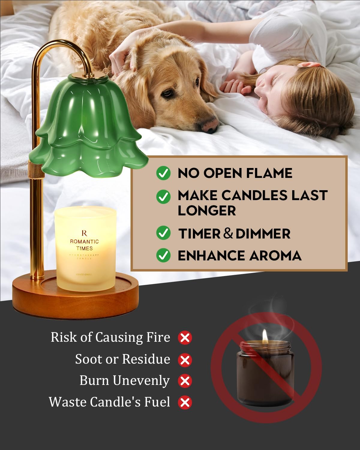 Flower Candle Warmer Lamp with Timer & Dimmer, Adjustable Height Candle Warmer, Gifts for Women Mom Birthday Christmas, House Warming New Home Bedroom Decor, Wax Warmer with 2 Bulbs for Jar Candles