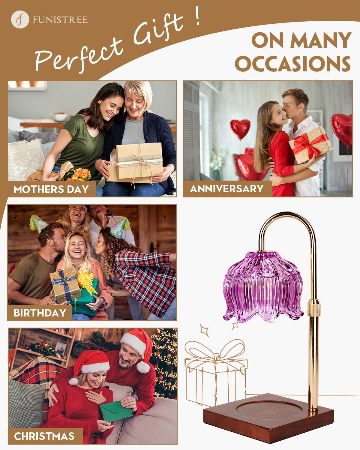 Flower Candle Warmer Lamp with Timer & Dimmer, Adjustable Height Candle Warmer, Gifts for Women Mom Birthday Christmas, House Warming New Home Bedroom Decor, Wax Warmer with 2 Bulbs for Jar Candles