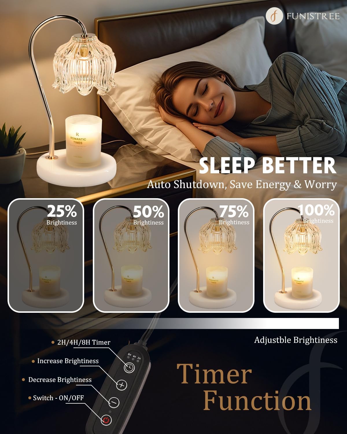 Flower Candle Warmer Lamp with Timer & Dimmer, Adjustable Height Candle Warmer, Gifts for Women Mom Birthday Christmas, House Warming New Home Bedroom Decor, Wax Warmer with 2 Bulbs for Jar Candles