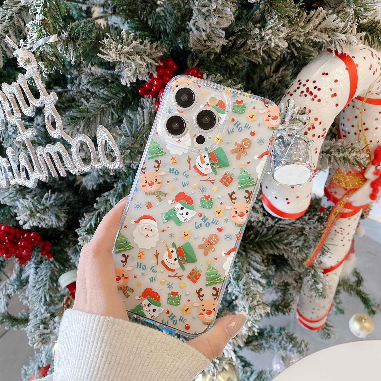 Christmas Phone Case for iPhone 11-17 Cute Merry Christmas Pattern Case Compatible with Magsafe Red Xmas Santa Tree Candy Pattern Cover for Women and Girls - Gingerbread