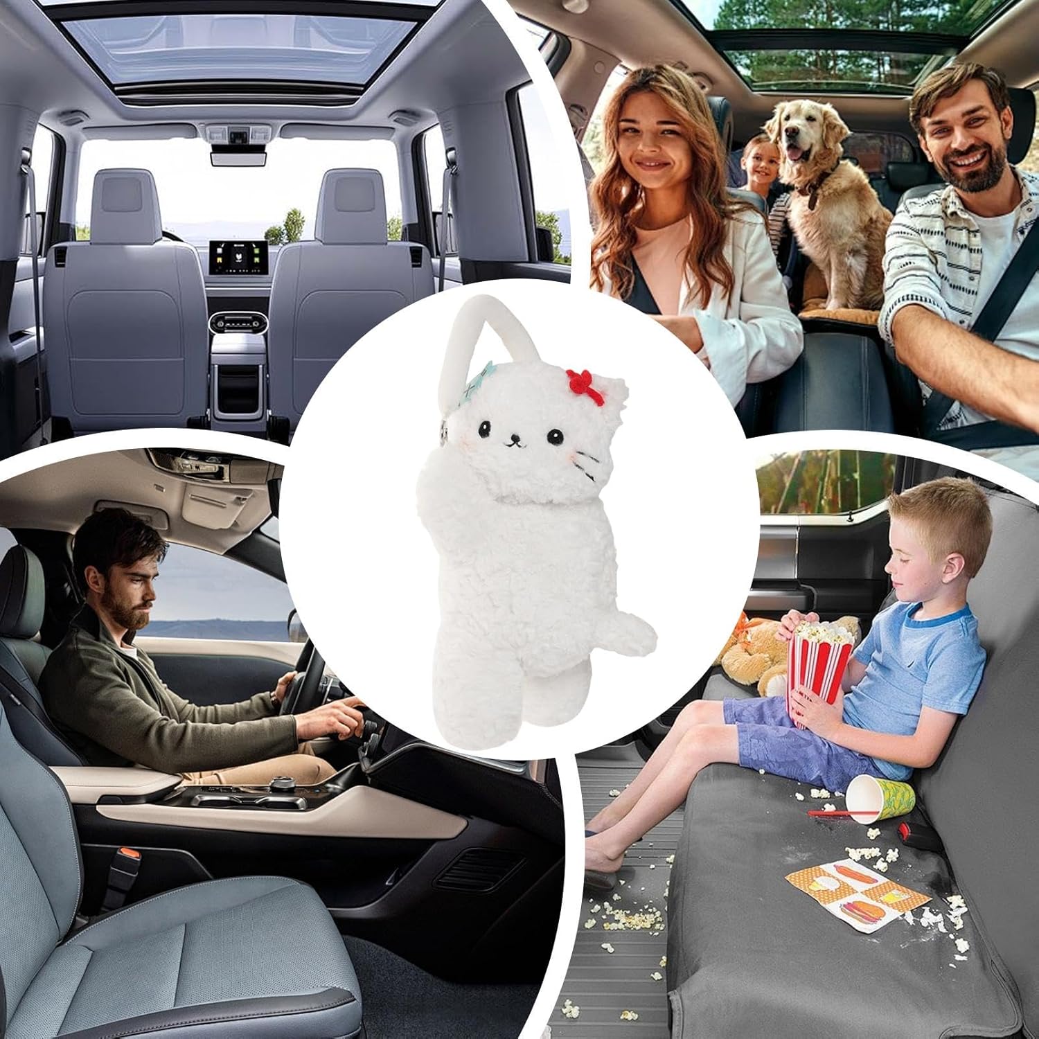 Cute Stuffed Animal Tissue Holder | Cartoon Cat Napkin Box Decorative Tissue Box Cover - Multifunctional Home Decor, Tissue Bag, Paper Storage Holder for Car Seat Back