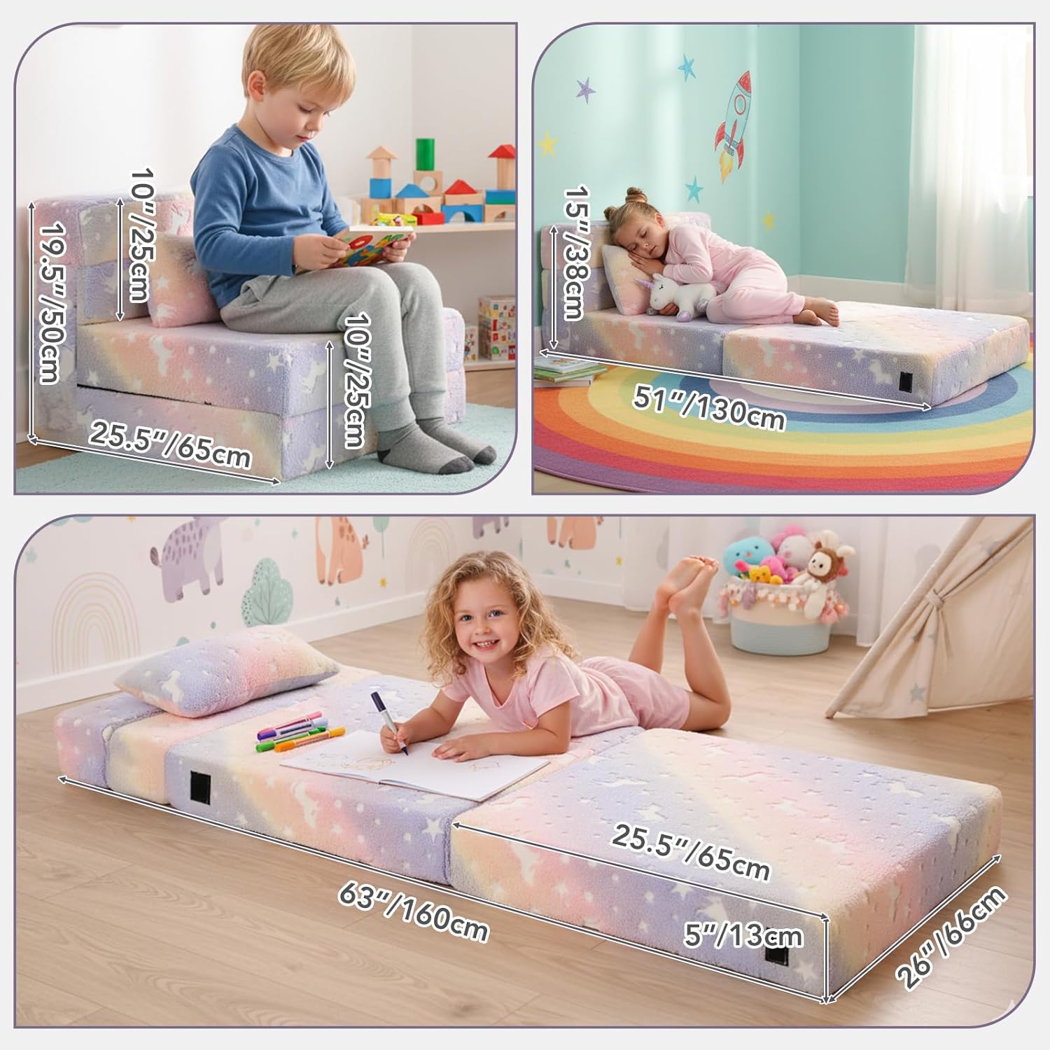 Tiita Folding Sofa Bed with Pillow 200x70x12cm Mattress&Plush Fabric Foldable Sofa Lounge Mat Pad,Floor Lounger Chair Bed for Living Room,Guest Room,Dorm,Apartment,Camping and Travel Use