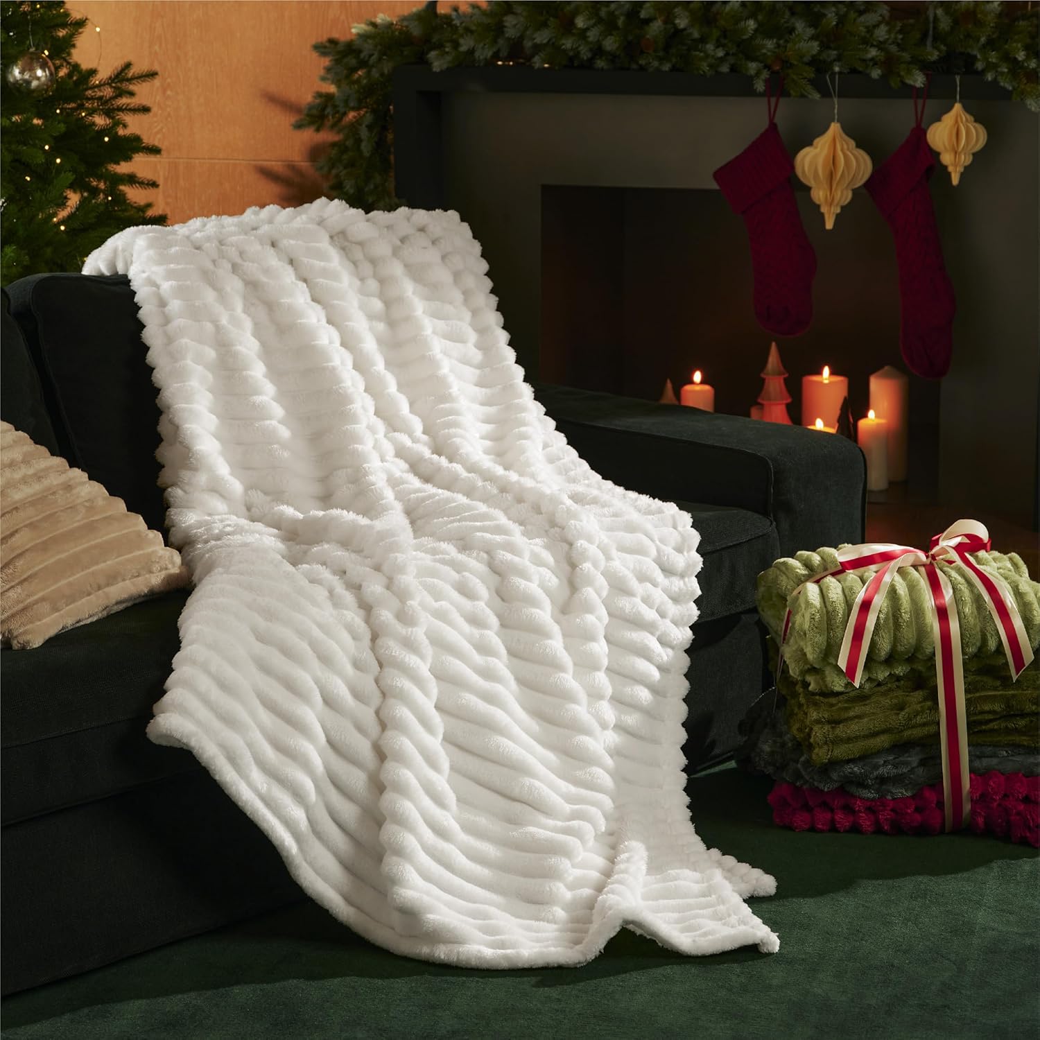 Bedsure Blanket for Couch, Super Cozy Soft Throw Blankets for Women, Cute Small Plush Fleece Throws for Girls, Off White, 50x60 Inches