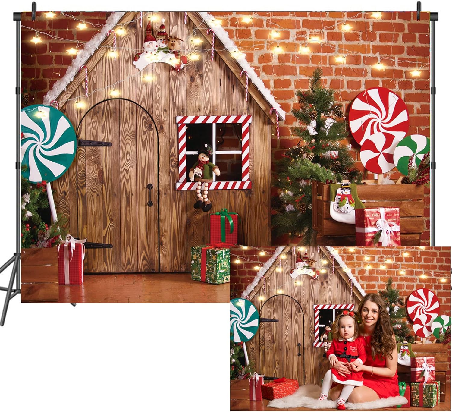 LTLYH 7X5ft Christmas Photo Backdrop Christmas Gingerbread House Candy Tree Photoshoot Background for Kids Portrait Photo Studio Booth Photographer Props Backdrop 119