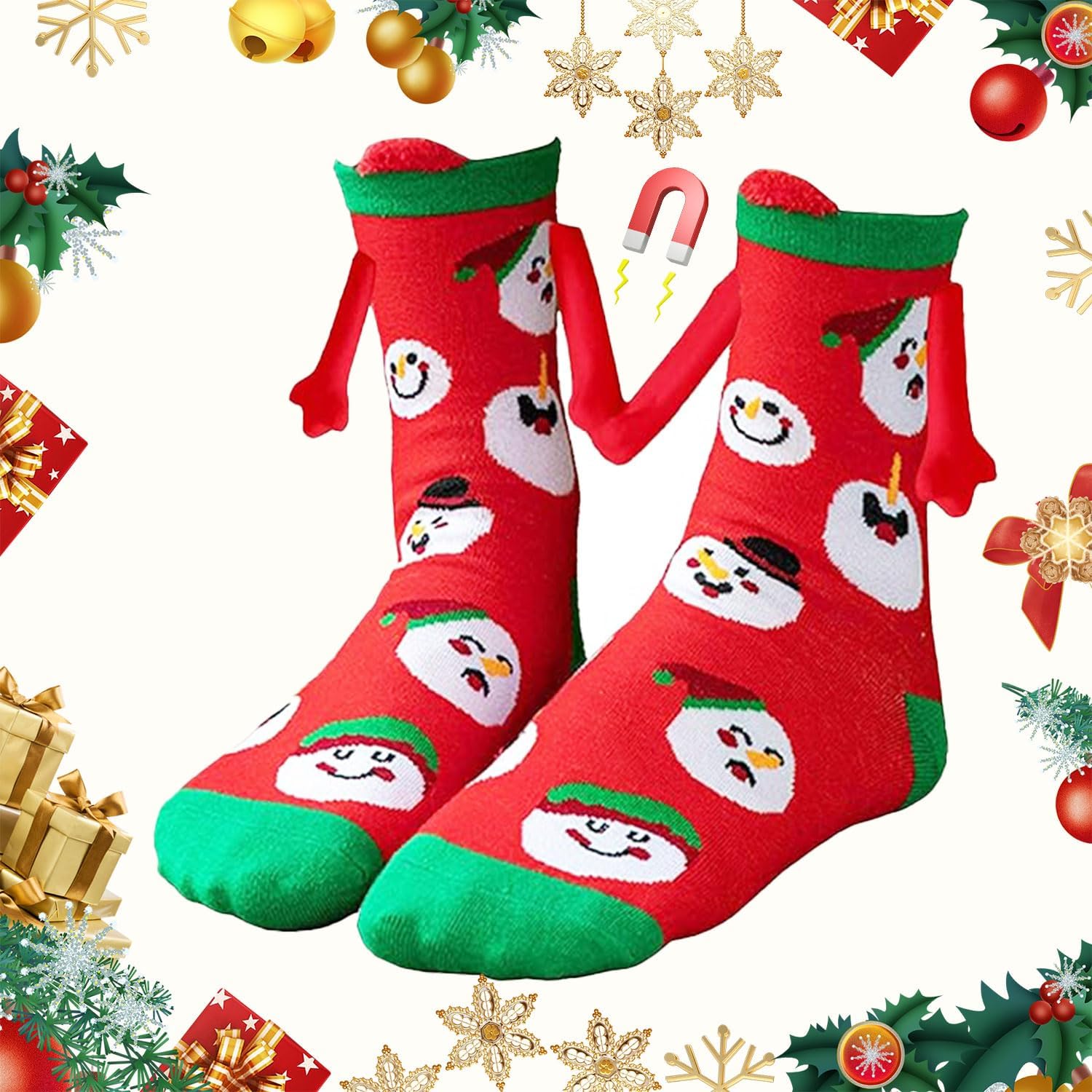 Zurligi 2 Pairs Holding Hands Socks, Funny Magnetic Hand Holding Cute Socks for Men Women, 3D Doll Couple Novelty Birthday for Lovers, Boyfriend, Family