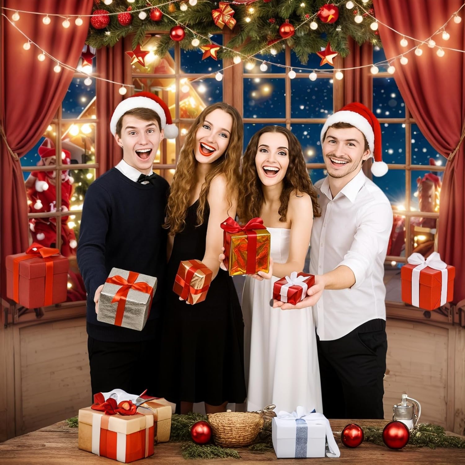 Geiwogwc 8X6FT Christmas Window Backdrop Christmas Backdrops for Wall Holiday Background