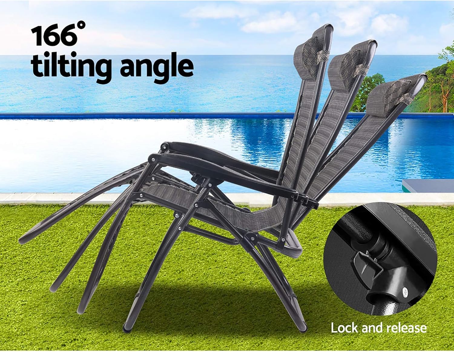 Gardeon Zero Gravity Portable Reclining Lounge Folding Outdoor Camping Beach Chair Black