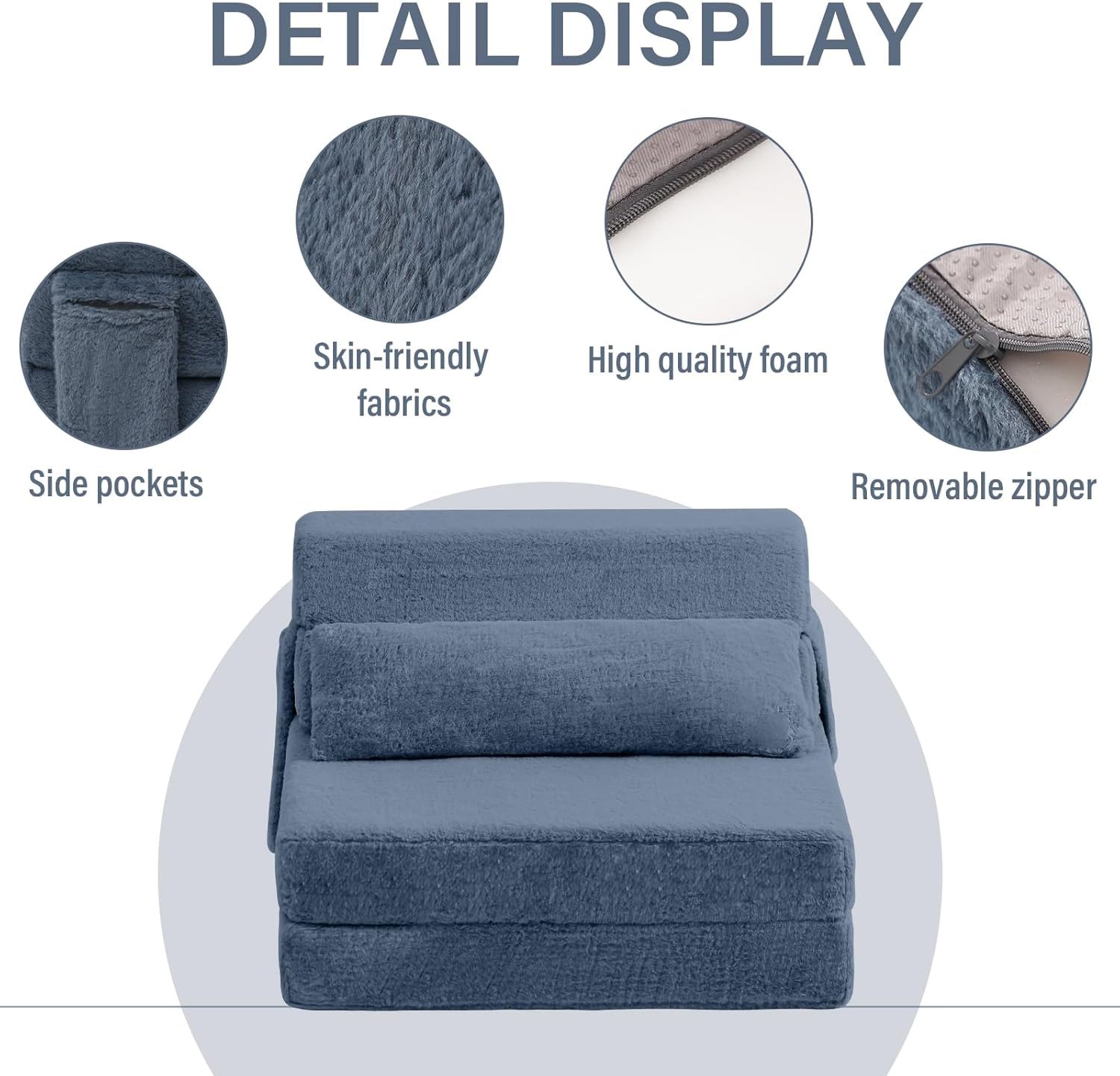 Tiita Folding Sofa Bed with Pillow 200x70x12cm Mattress&Plush Fabric Foldable Sofa Lounge Mat Pad,Floor Lounger Chair Bed for Living Room,Guest Room,Dorm,Apartment,Camping and Travel Use