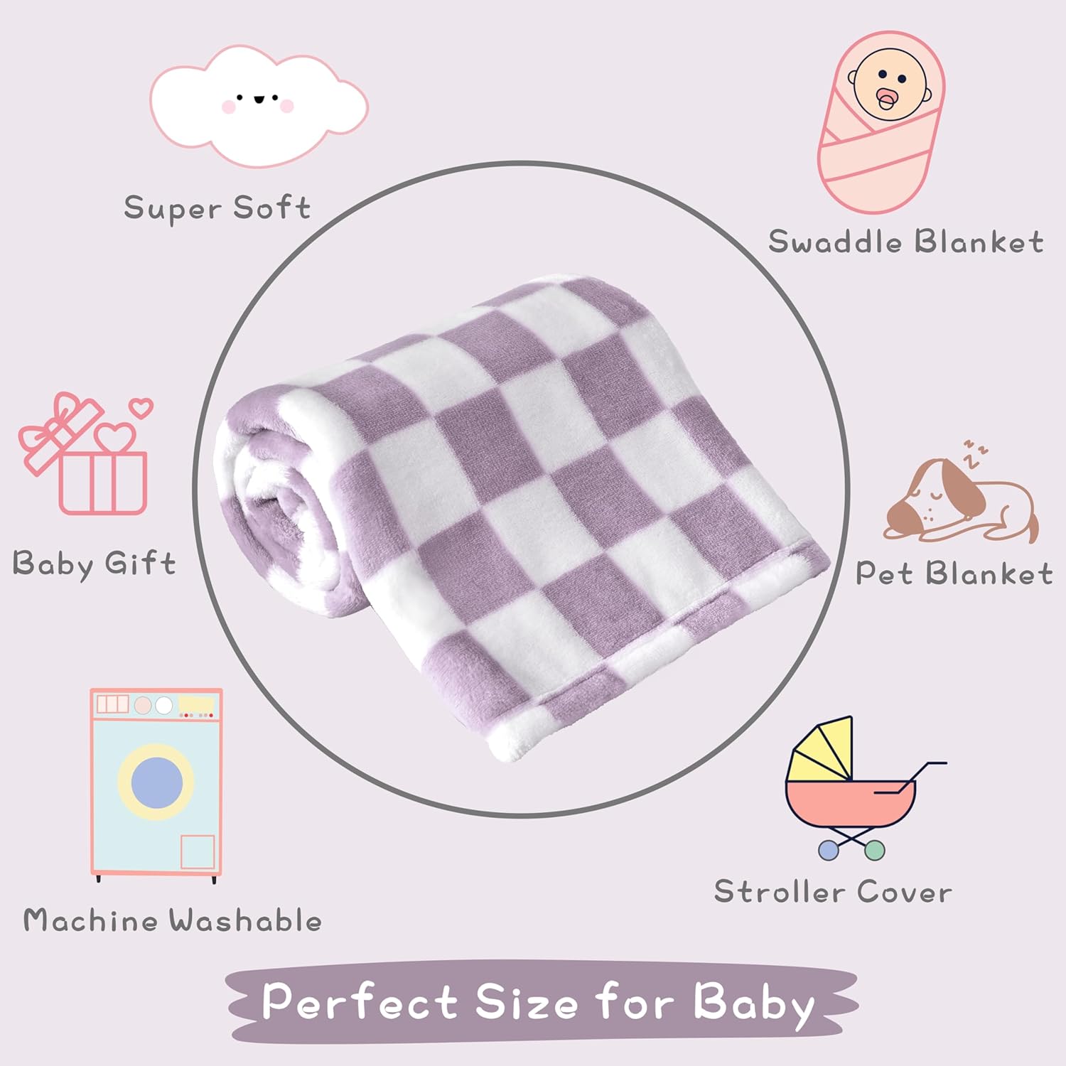 Yurhap Checkered Baby Blanket Fleece Baby Blankets for Boys, Ultra Soft Cozy Fluffy Infant Toddler Newborn Receiving Blankets for Crib Stroller, 30''x40'', Blue