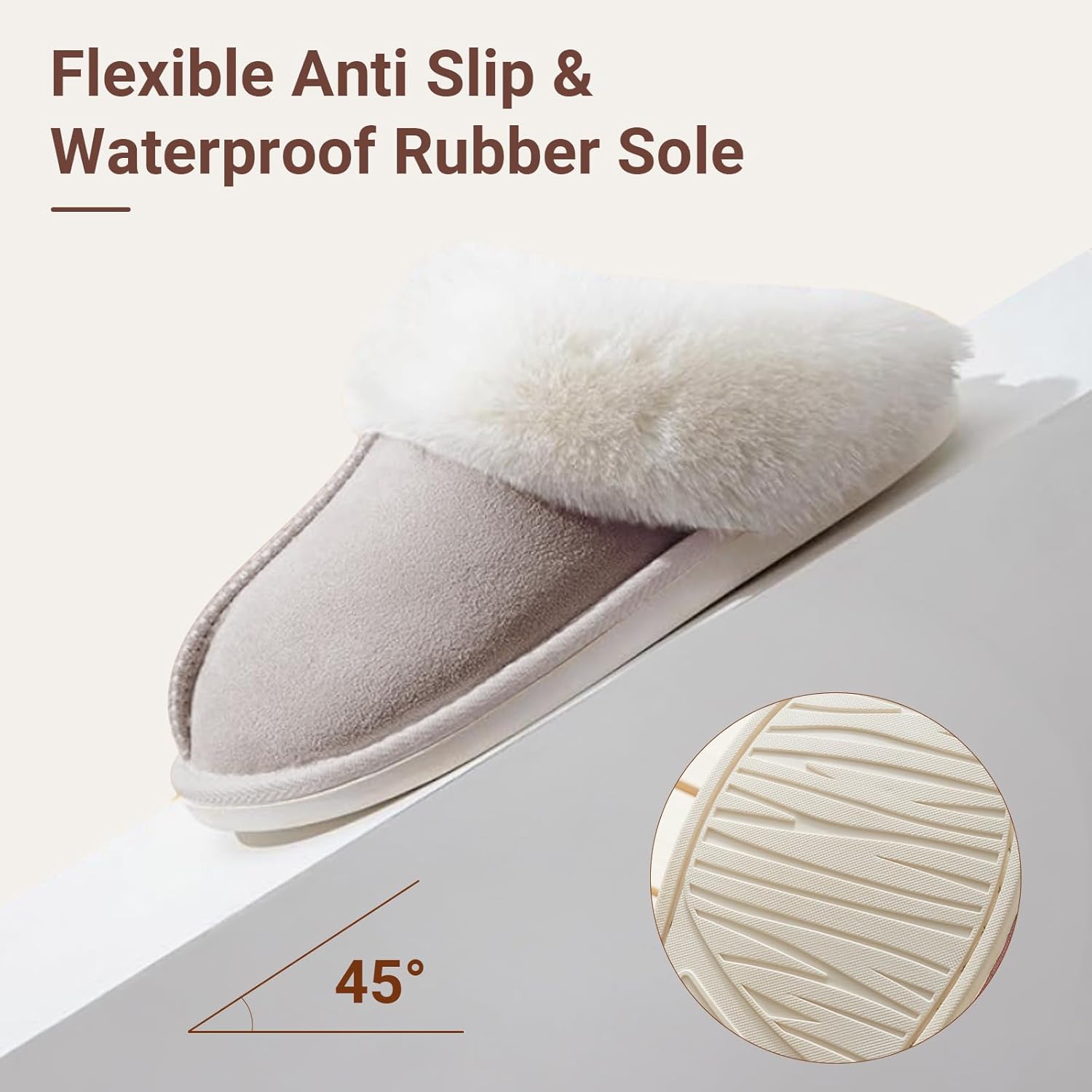 TopG Fuzzy Memory Foam Slippers Fluffy Winter House Slippers Suede Slippers with Faux Fur Collar Indoor Outdoor