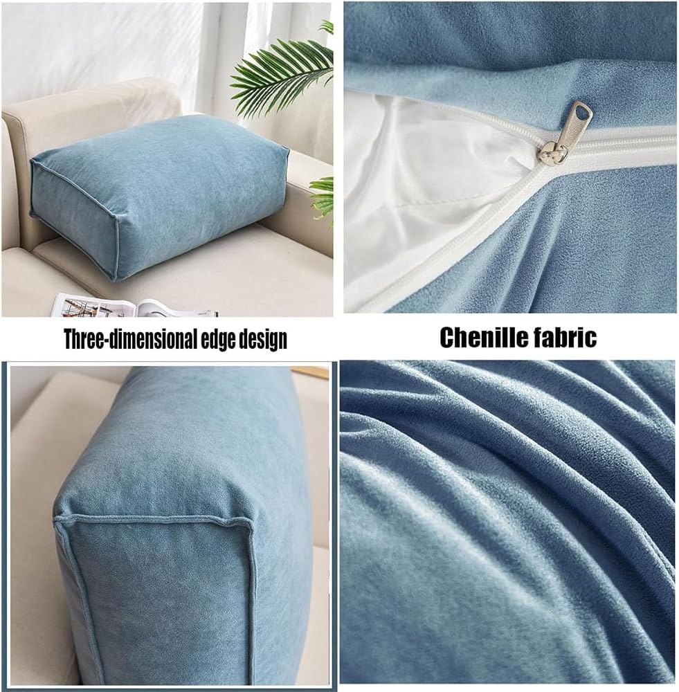HYAVIA Rectangular Sofa Back Cushion – Large Bedside Pillow Tatami Backrest, Soft Removable Waist Pillow for Couch & Bed, Reading Pillow with Lumbar Support (60×12×45cm, Blue)