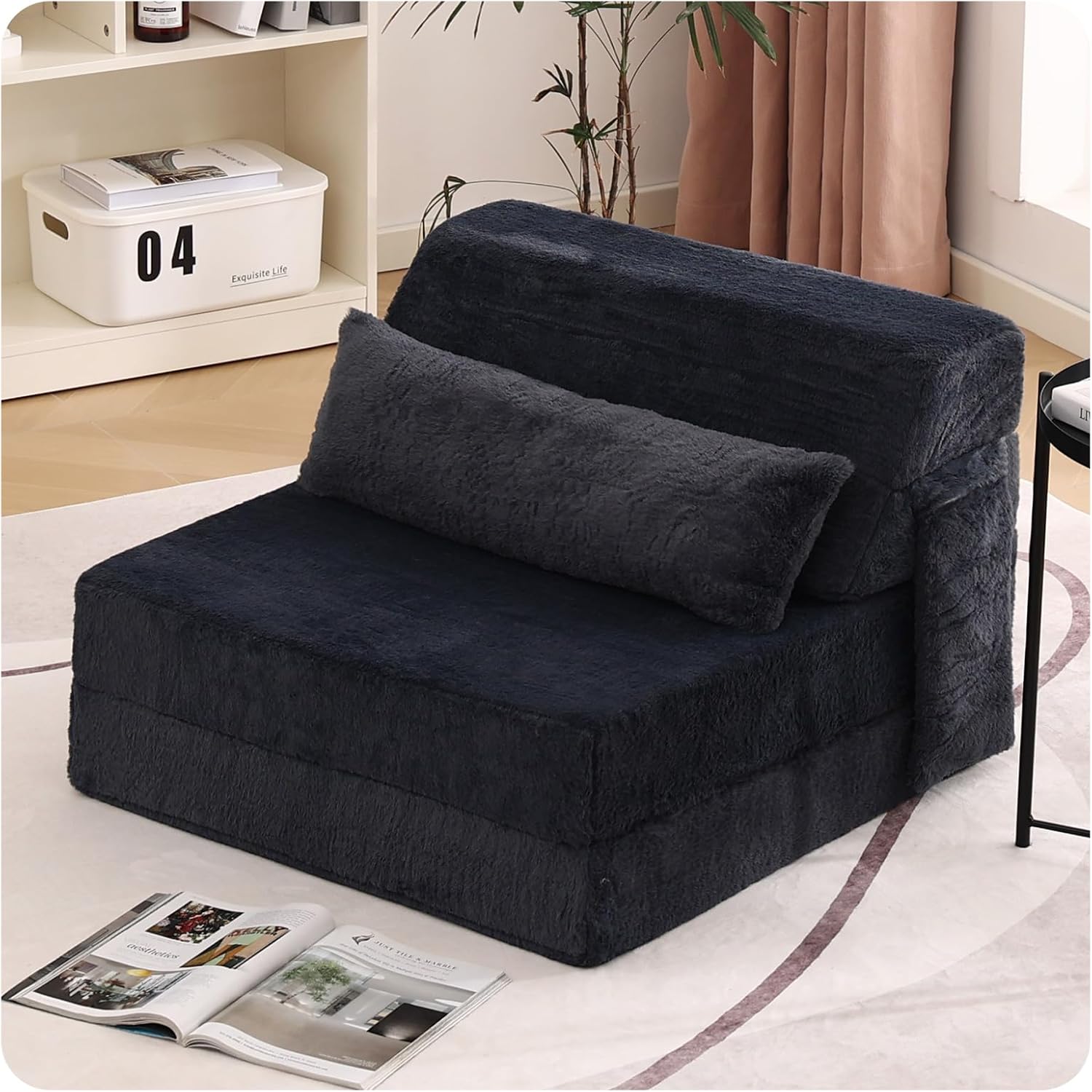 Tiita Folding Sofa Bed with Pillow 200x70x12cm Mattress&Plush Fabric Foldable Sofa Lounge Mat Pad,Floor Lounger Chair Bed for Living Room,Guest Room,Dorm,Apartment,Camping and Travel Use