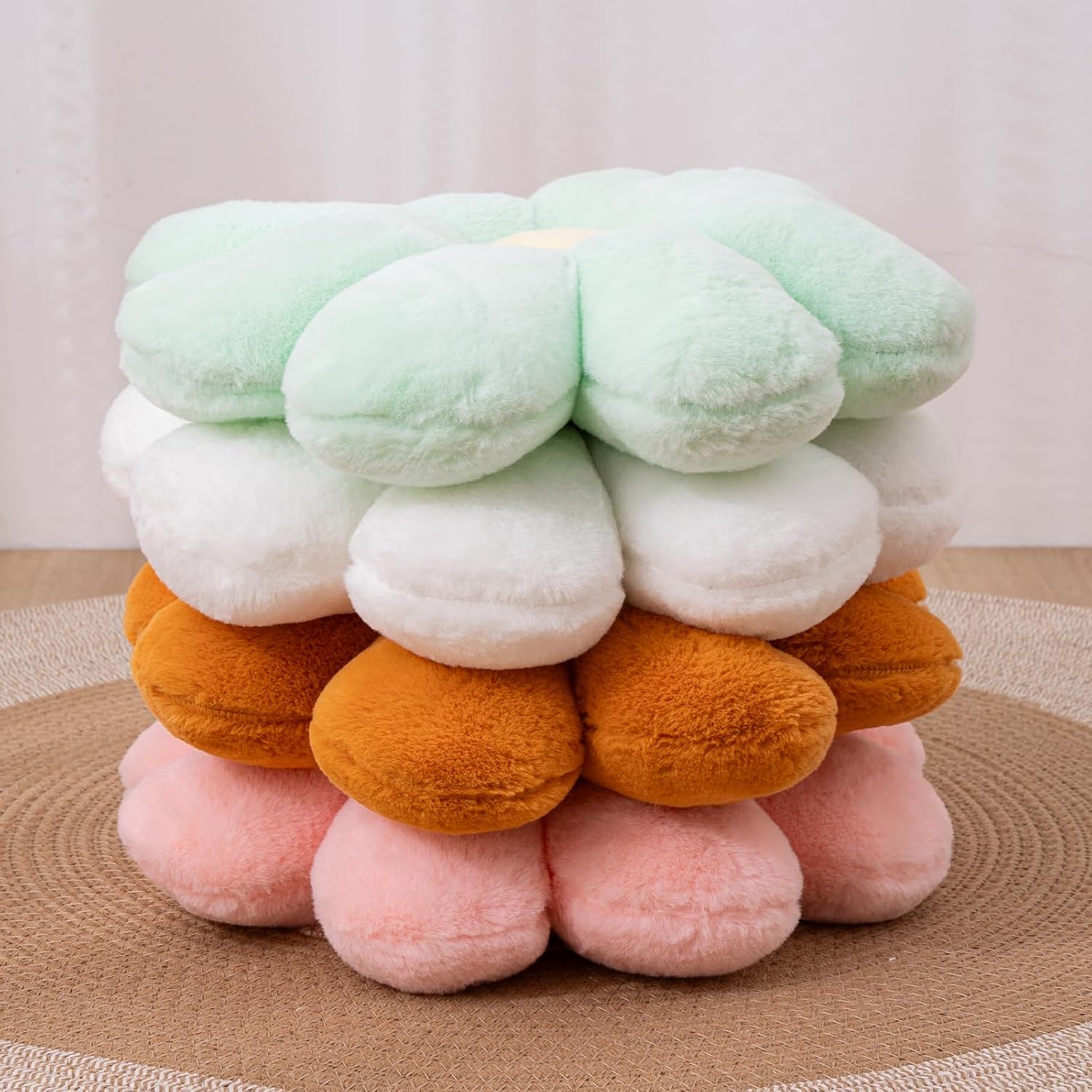 2 Pcs Flower Pillow Floor Cushion Decorative Throw Pillows Cute Aesthetic Pillows Cushions for Bedroom Preppy Room Bed Sofa Chair Decor (Pink & White)