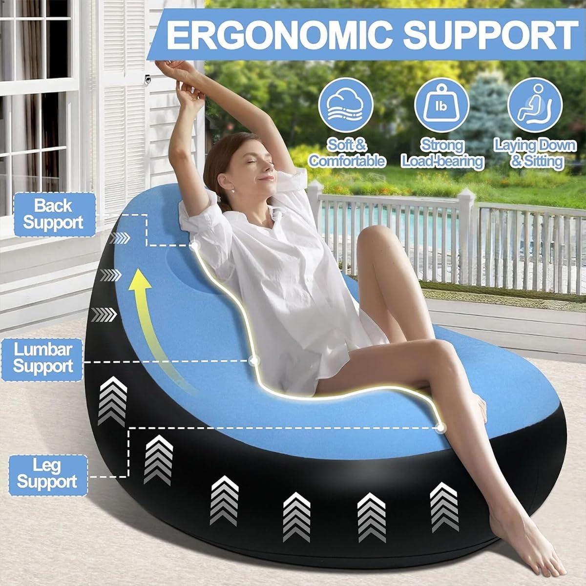 Jade Deals Inflatable Folding Lazy Sofa Chair with Pump, 49.2×41.3in PVC Air Recliner with Backrest & Footrest for Home Use