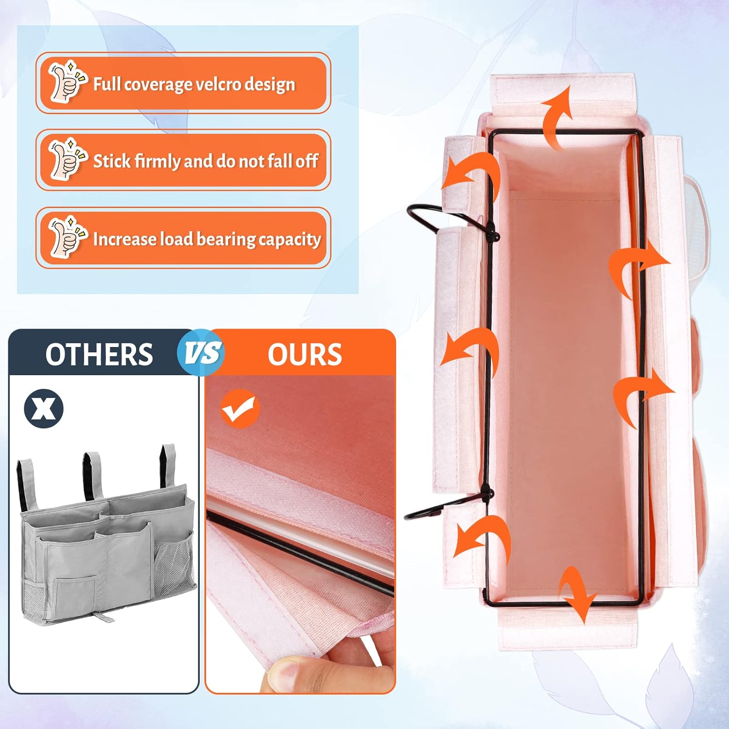 Loghot Bedside Caddy/Bedside Storage Bag Hanging Organizer for Bunk and Hospital Beds,Dorm Rooms Bed Rails,Can be Placed Glasses,Books,Mobile Phones,Keys (Light Pink)