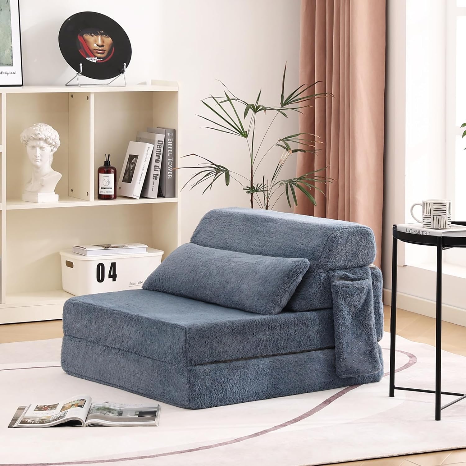 Tiita Folding Sofa Bed with Pillow 200x70x12cm Mattress&Plush Fabric Foldable Sofa Lounge Mat Pad,Floor Lounger Chair Bed for Living Room,Guest Room,Dorm,Apartment,Camping and Travel Use