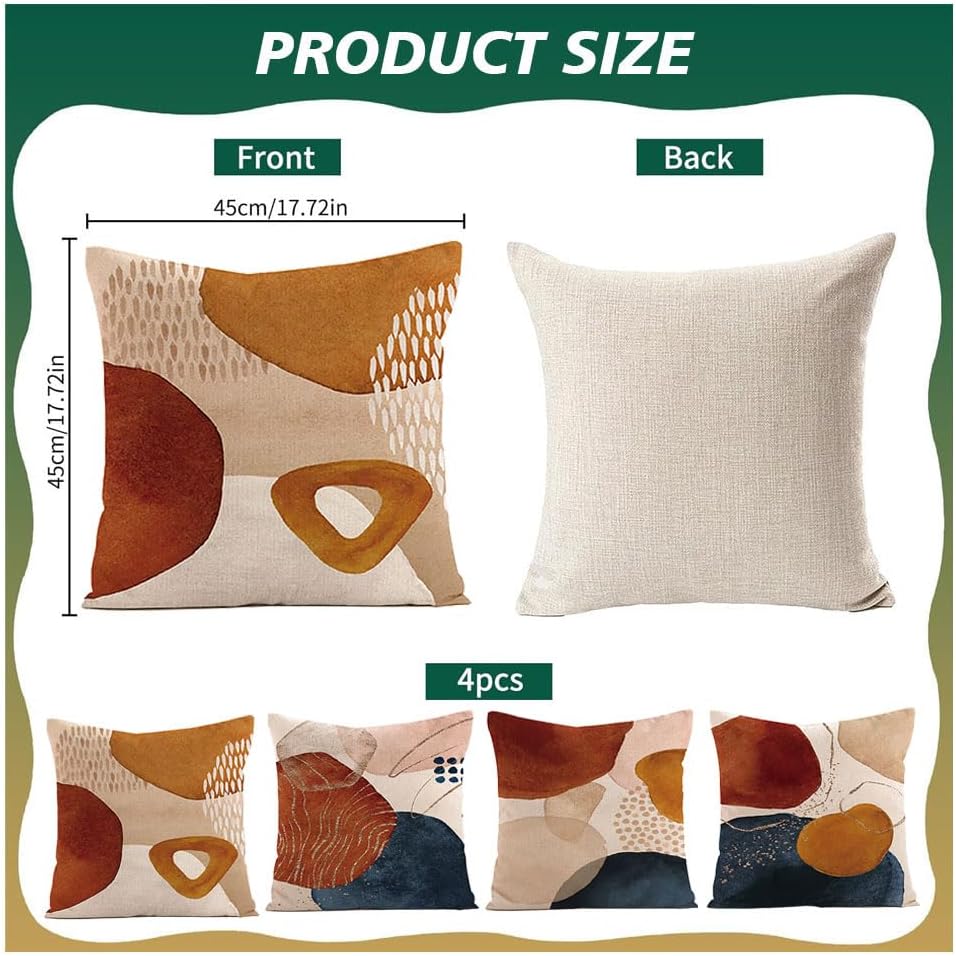 4Pcs Boho Cushion Cover, 45 x 45 cm,Mid Century Abstract Aesthetic Navy Blue Burnt Orange Cushion Covers Geometric Minimalist Modern Art Linen Cushion for Sofa Couch Home