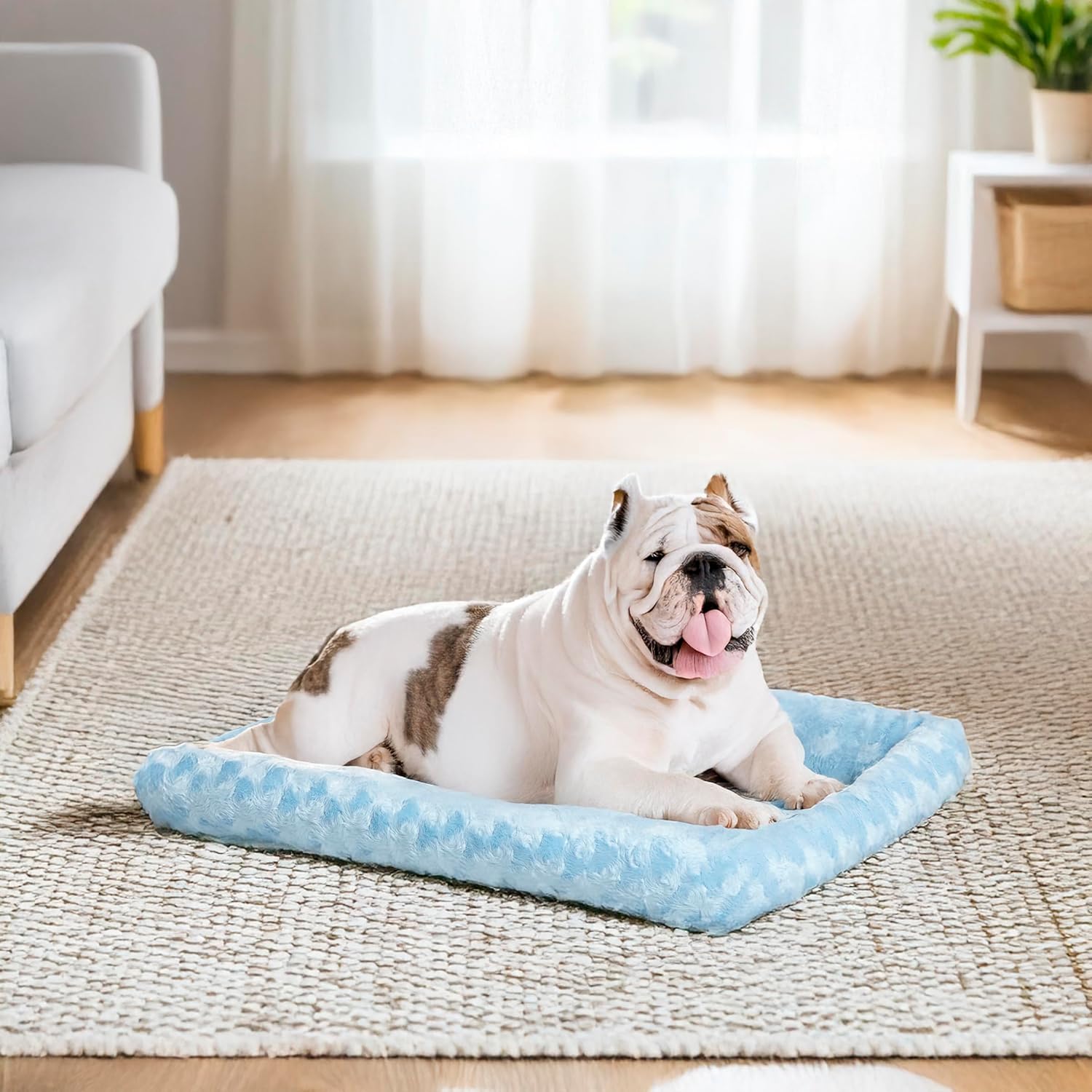 18L-Inch White Fleece Dog or Cat Bed with Comfortable Bolster, Ideal for Toy Dog Breeds & Fits an 18-Inch Crate, Easy Maintenance Machine Wash & Dry