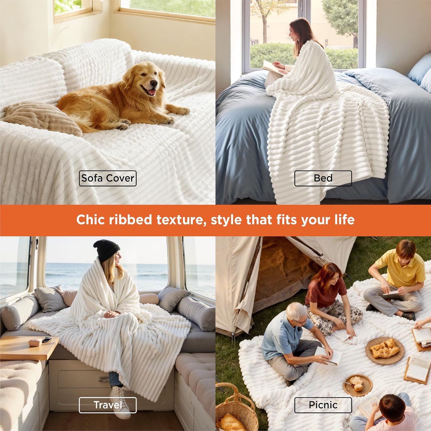 Bedsure Blanket for Couch, Super Cozy Soft Throw Blankets for Women, Cute Small Plush Fleece Throws for Girls, Off White, 50x60 Inches