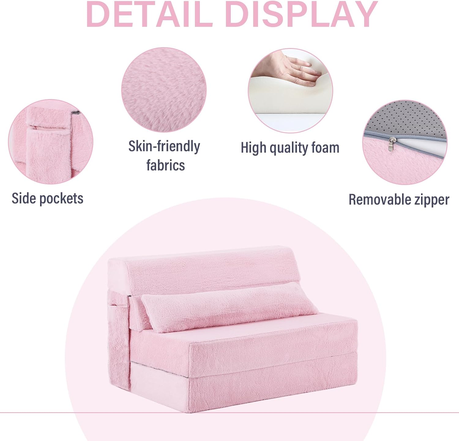 Tiita Folding Sofa Bed with Pillow 200x70x12cm Mattress&Plush Fabric Foldable Sofa Lounge Mat Pad,Floor Lounger Chair Bed for Living Room,Guest Room,Dorm,Apartment,Camping and Travel Use