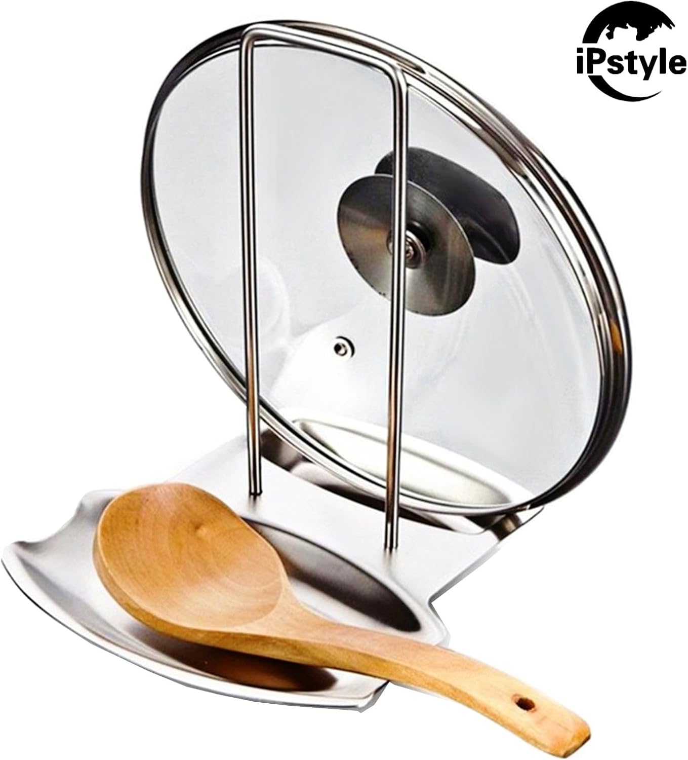 (Holder) - iPstyle Pan Lid Holder for Pots and Pans Progressive Lid and Spoon Rest Shelf 304 Stainless Steel Pan Lid Organiser Kitchen Decor Tool (Holder)