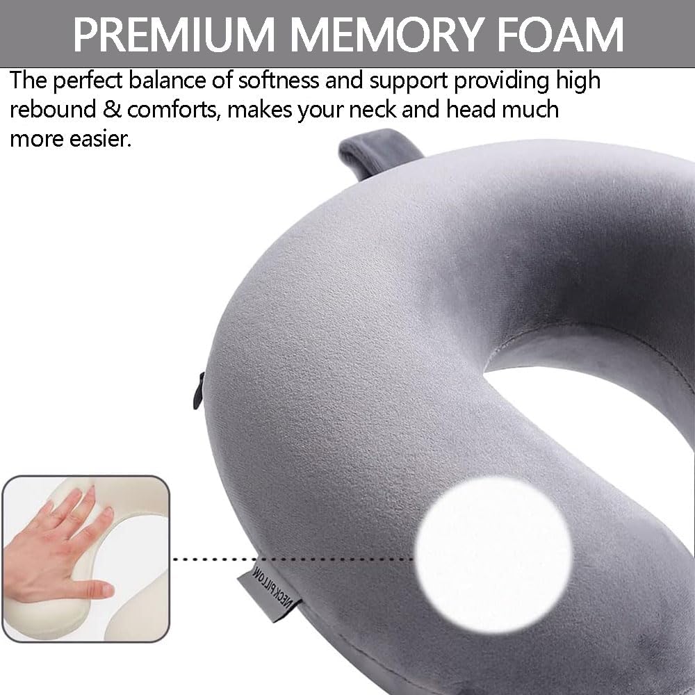 MUSONG Memory Foam Travel Neck Pillow – U-Shaped Portable Headrest for Airplane, Car, Office or Home – Soft Adjustable Pillow for Sleeping Support During Flights and Trips