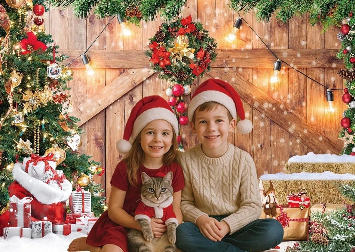 Christmas Photo Backdrop with Snow Pattern for Photography, Xms Tree Wall Decor, Holiday Background, High-Quality 8x6ft Polyester Fabric - Foldable and Portable for Easy Storage and Reuse - Damaill