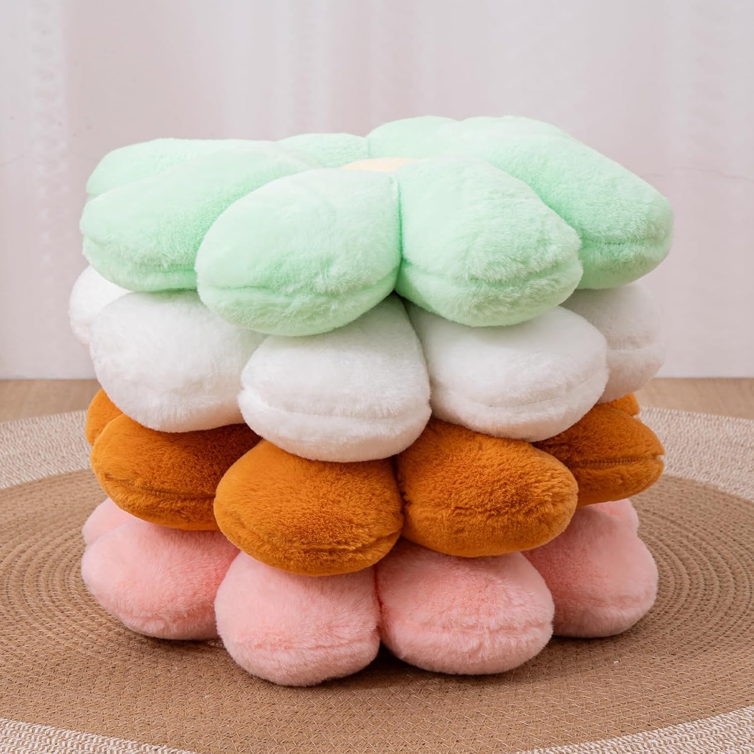 2 Pcs Flower Pillow Floor Cushion Decorative Throw Pillows Cute Aesthetic Pillows Cushions for Bedroom Preppy Room Bed Sofa Chair Decor (Pink & White)