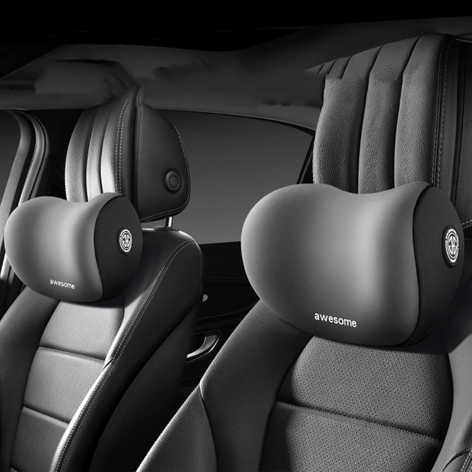 BLAZDEVE Car Neck Pillow, Car Seat Headrest Made of Memory Foam with Adjustable Straps, Memory Foam and Breathable for Driving, Gaming, Office Seat (Black, 2 Neck Pillow)