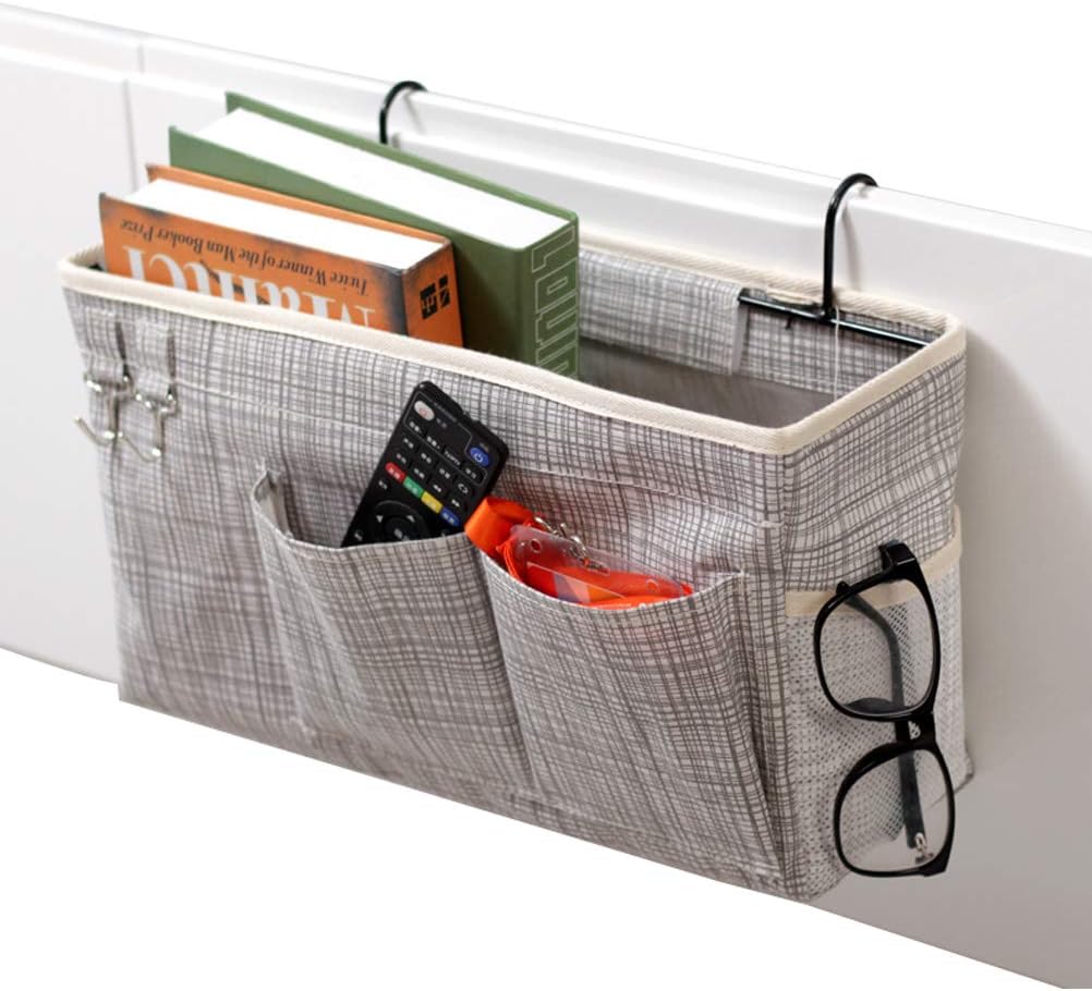Loghot Bedside Caddy/Bedside Storage Bag Hanging Organizer for Bunk and Hospital Beds,Dorm Rooms Bed Rails,Can be Placed Glasses,Books,Mobile Phones,Keys (Light Pink)