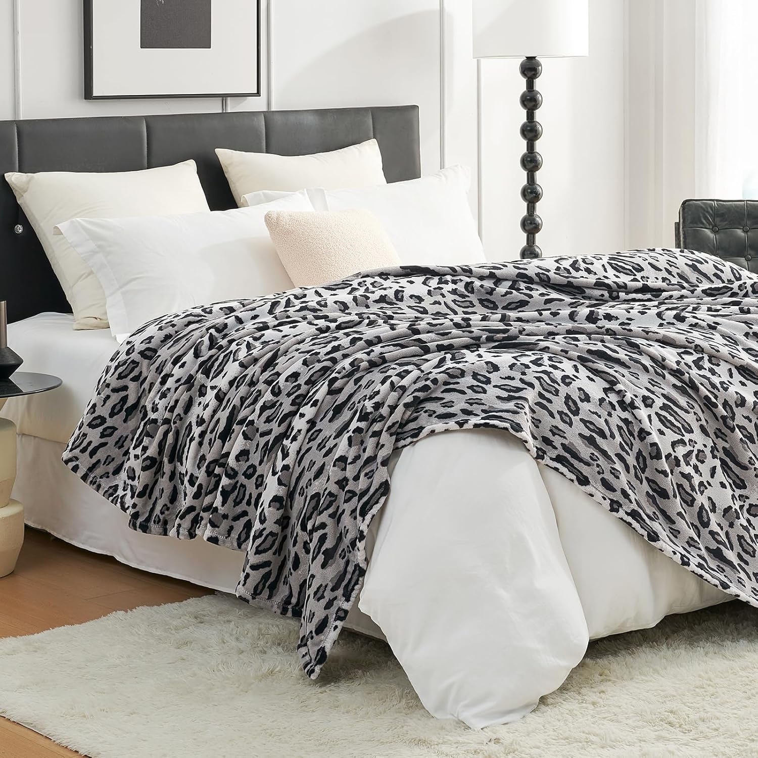 Cozy Bliss Cow Print Fuzzy Throw Blanket for Couch - Thick Soft Warm Non Shedding Fleece Blankets for Western Décor Room, for Kids, Women Men Girls, Teal Blue 50*60